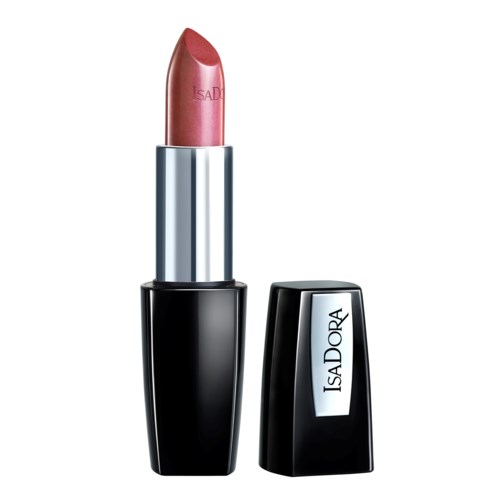 Pinkki huul lipstick mustassa ja hopeanhohtoisessa putkessa, jossa lukee IsaDora.