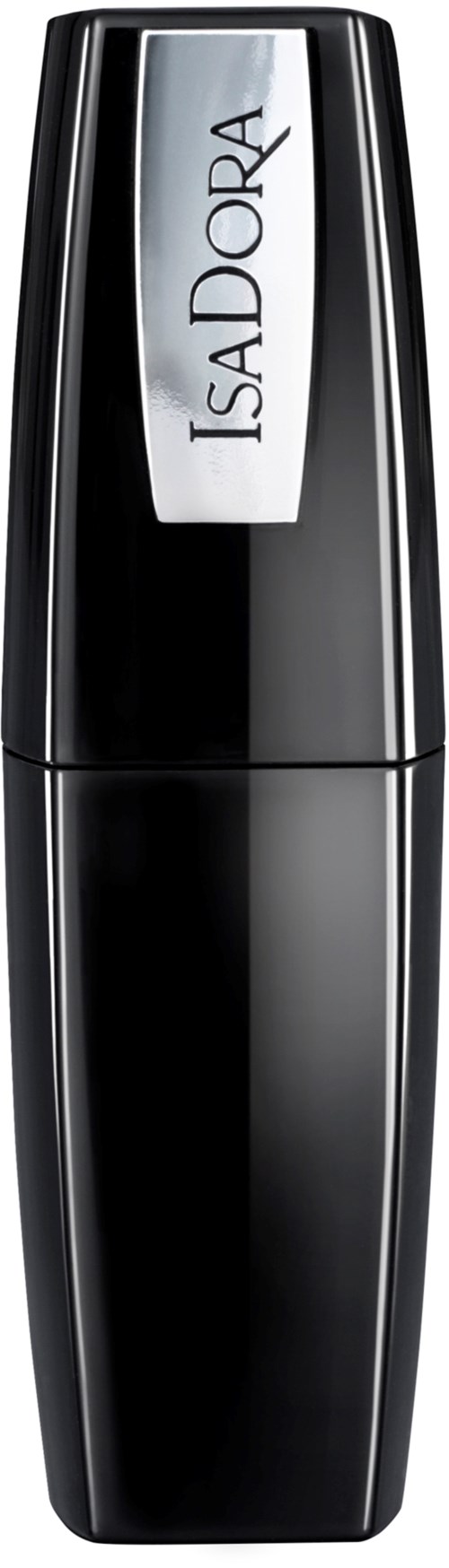En svart parfyllfatta med silver- och vitetikett som säger 'ISADORA' och en elegant design.