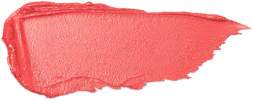 En provbit med rosaaktig röd läppstift i en stänkform med texturerade kanter.