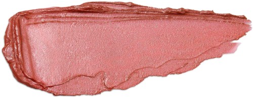 Pink lipstick smear with a curved shape on a black background.