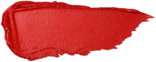 A streak of bright red lipstick or paint on a white background.