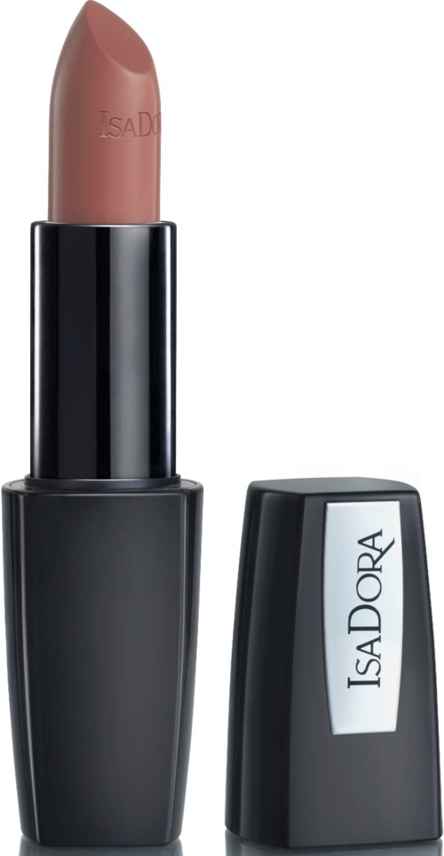 Neutraali huul lipstick, musta kotelo ja IsaDora-merkkinen kansi.