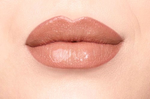 Närbild av läppar med lätt makeup och naturlig glans.