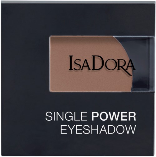 En svart förpackning innehåller en brun ögonskugga märkt IsaDora, med ett tydligt fönster som visar produkten.