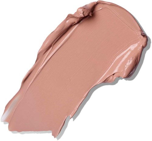 En provbit av ljusbeige eller nude-läppstift eller foundation på vit bakgrund.