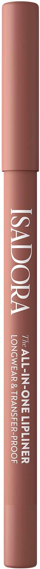 Isadora läppenna i ljusrosa, med en smal beige förpackning och vit text som lyder The All-in-One Lipliner.