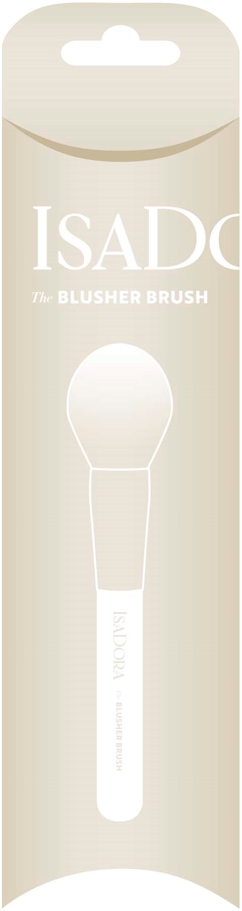 Ein weißer Make-up-Pinsel in beige Verpackung mit der Aufschrift 'ISAD'.