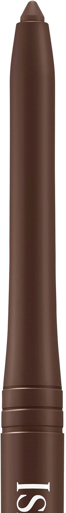 A brown lip liner pencil with three thin silver rings near the bottom.