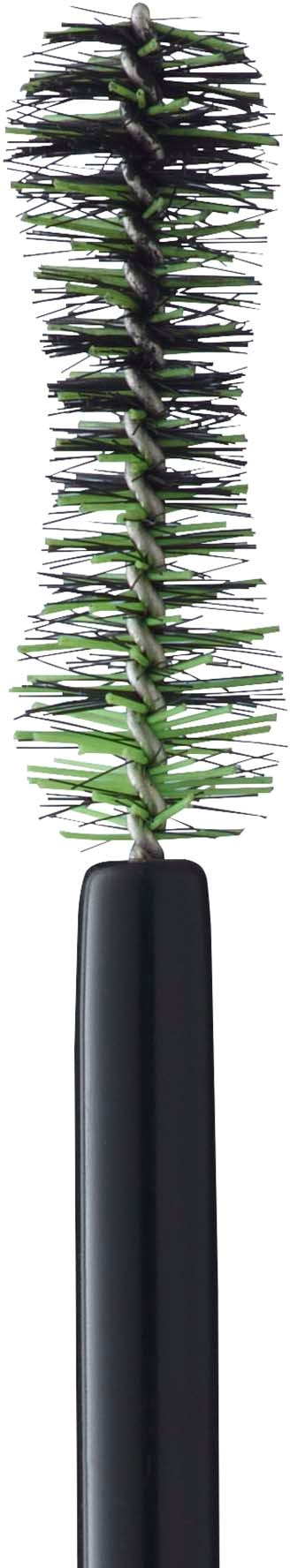 En svart handtagsborste med gröna borststrån och rundad spets för hårstyling.