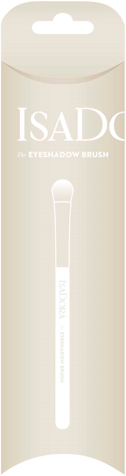 Valkoinen luomivärisivellin beige pakkauksessa, jossa lukee ISAD ja 'The Eyeshadow Brush'.