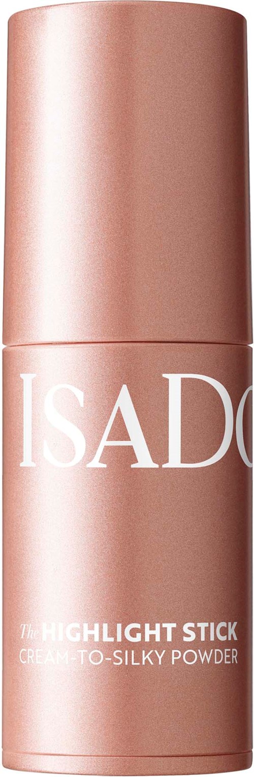 En rosa, cylindrisk makeup-stift med vit text som visar varumärke och produktdetaljer.
