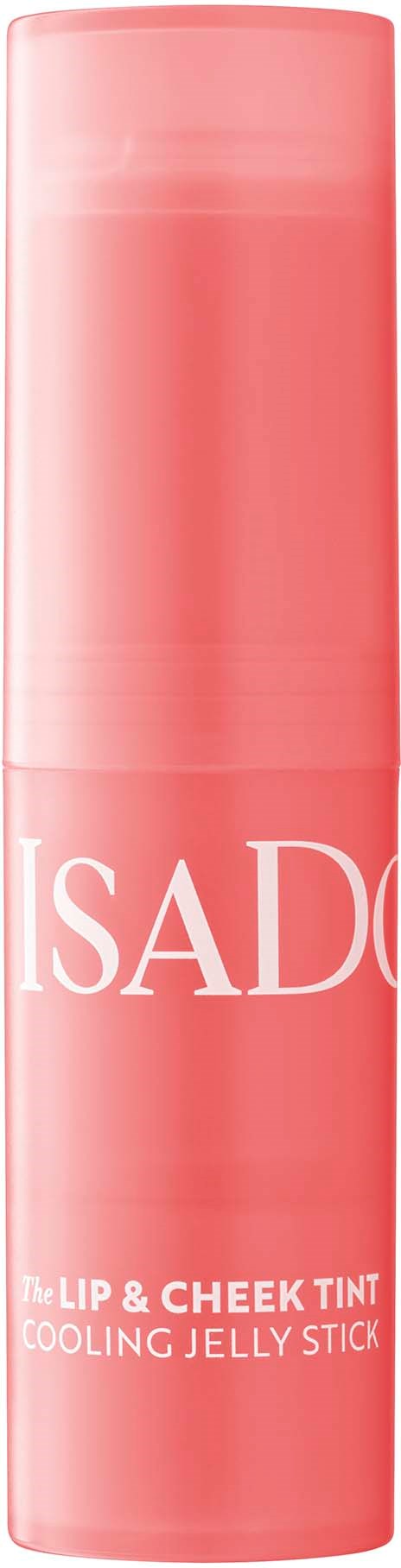 A pink cylindrical tube labeled 'The Lip & Cheek Tint Cooling Jelly Stick'.