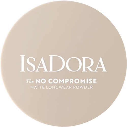 Logo von Isadora's No Compromise Matte Longwear Powder in beiger Farbe.