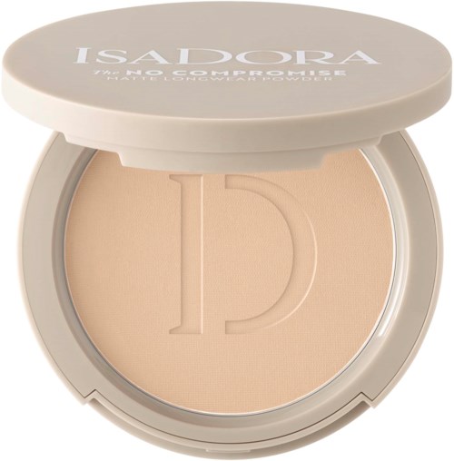 Ein kompaktes Make-up-Produkt mit beigem Puder und dem Markennamen 'ISADORA' auf dem Deckel.