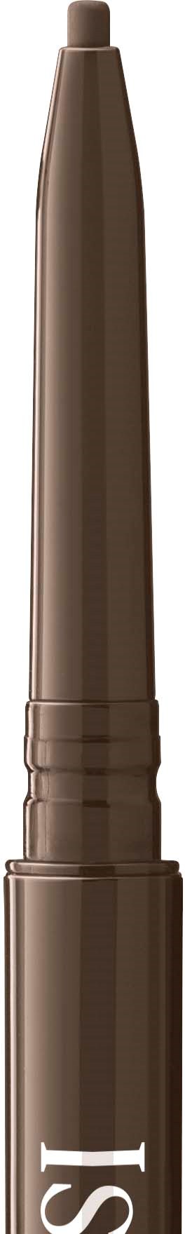 En brun sminkpenn med spiss og lokk i bunnen. Den ser ut som en eyeliner- eller øyenbrynspenn.