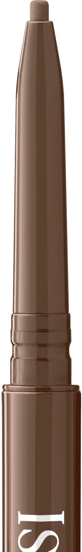 A brown, retractable makeup pencil with a pointed tip and a twist-up base.