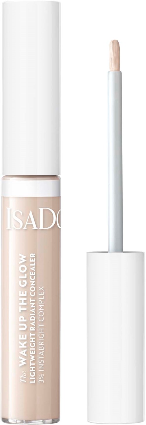 Lippenstift mit Applikator, beschriftet IsaDora, hellrosa Farbe. Öffnet für Bürste zum Auftragen.