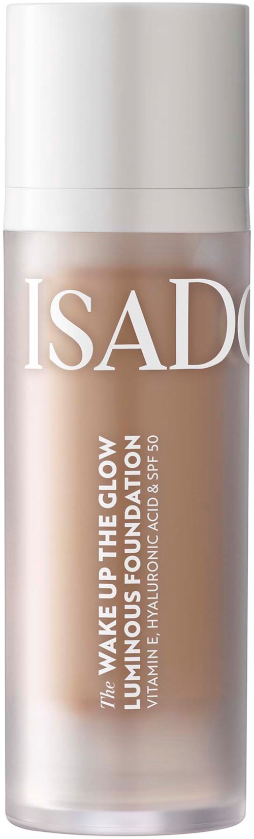 En hudplejebar med mærket 'ISADORE' med produktnavnet 'Wake Up The Glow Clumping Foundation.'