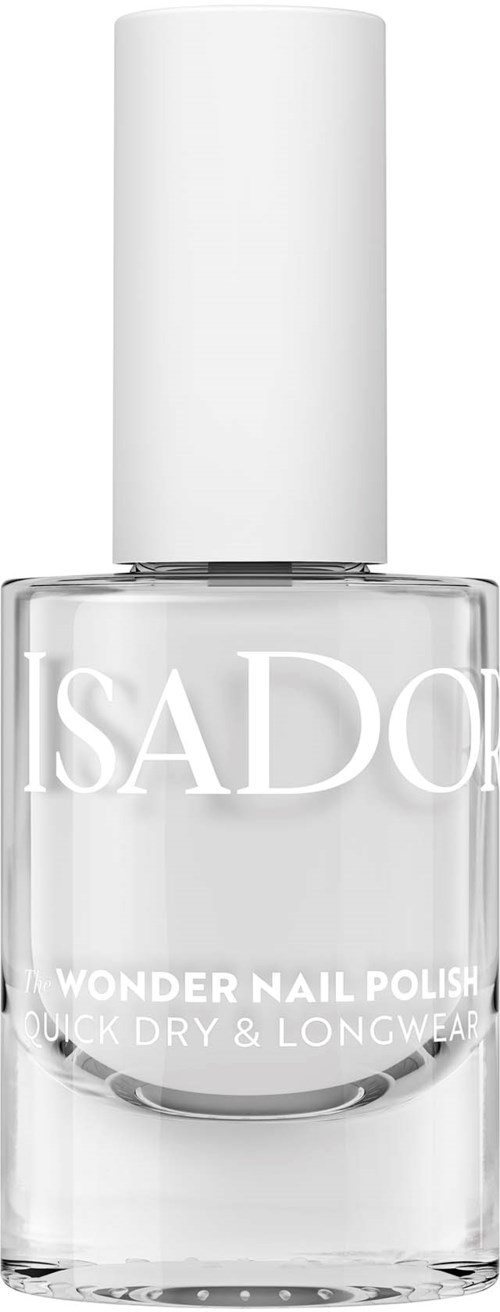 A clear nail polish bottle with a white cap and white text, labeled 'SADO WONDER NAIL POLISH'.