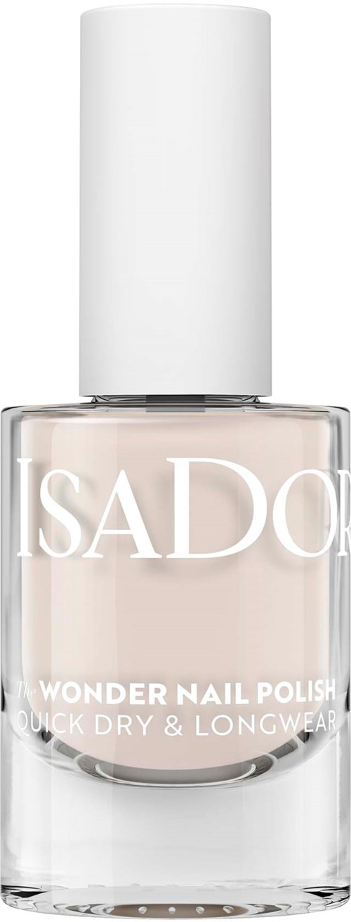A clear nail polish bottle with white cap and the words "SADO Wonder Nail Polish" on the front.
