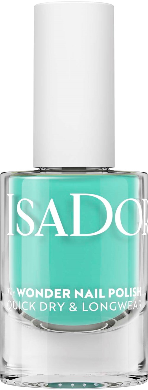 Turkoosin sävyinen kynsilakka ISADORElta, Wonder Nail Polish, nopea kuivuminen ja pitkäkestoinen.