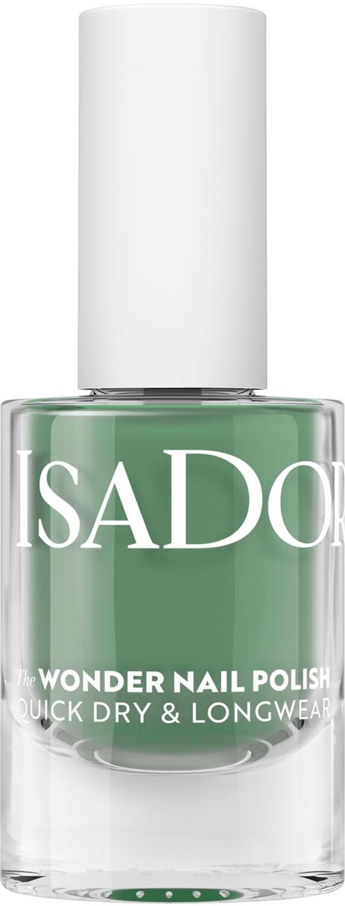 Vihreä kynsilakkapullo, jossa valkoinen korkki, nimeltä 'SADO Wonder Nail Polish' ja 'Quick Dry & Longwear.'