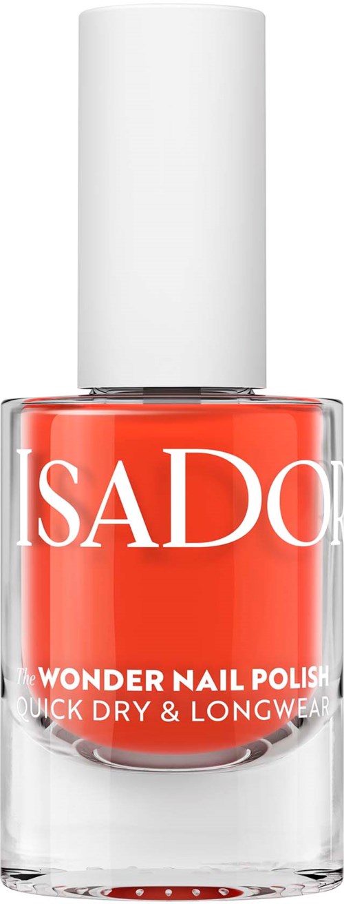 SADO Wonder Nail Polish -pullo, kirkas koralli väri, valkoinen kansi.