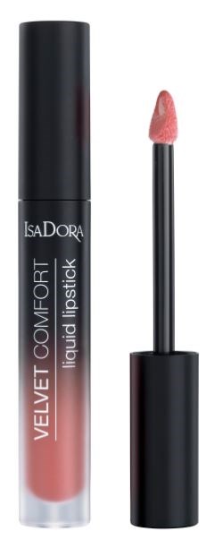 Läppstift i svart rör, rosa färgad, med applicator. Svart lock och etikett med varumärke och produktnamn.