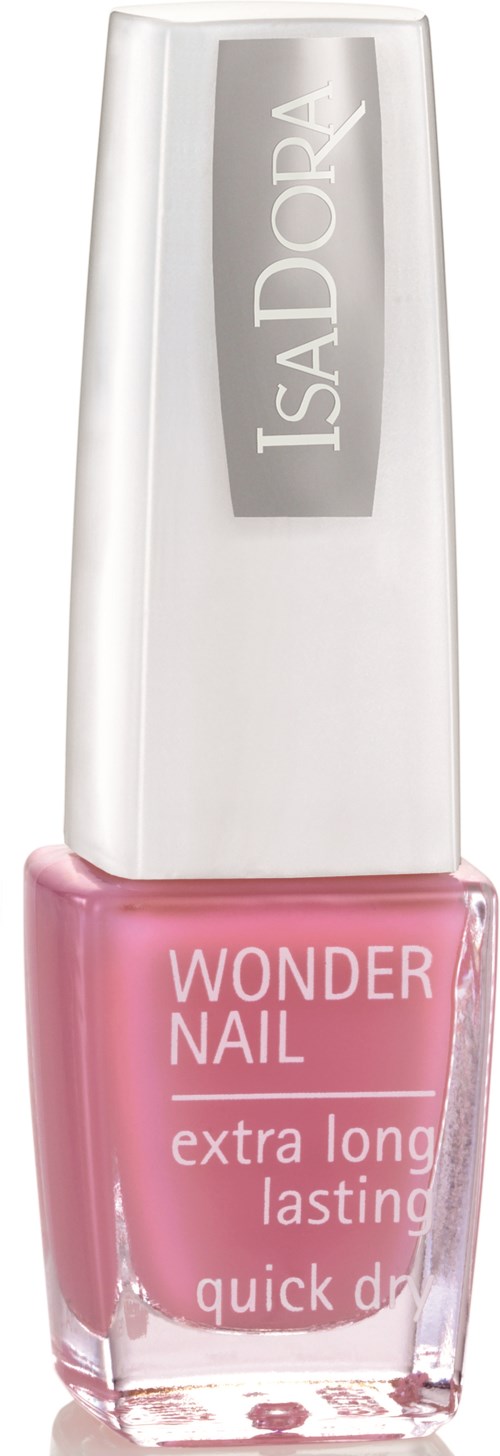 Różna butelka lakieru do paznokci z białym kapselkiem. Etykieta mówi 'Wonder Nail'.