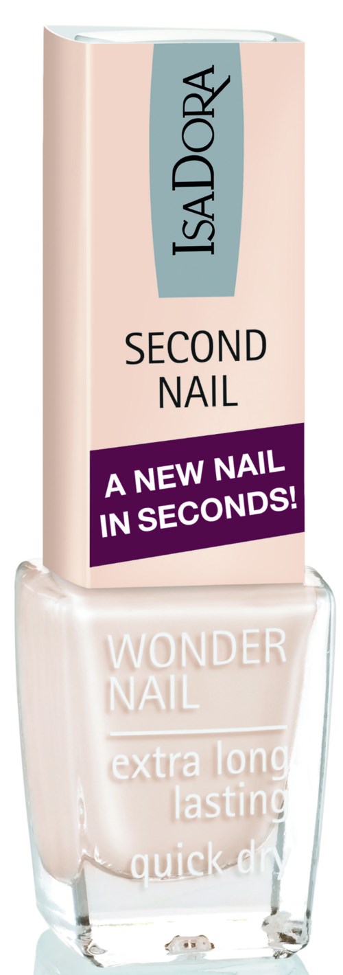Butelka lakieru do paznokci z etykietą, mówi 'Wonder Nail' i 'extra long lasting quick dry.'
