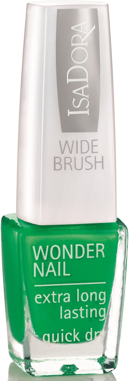 Zielony lakier do paznokci marki Wonder Nail, długotrwały, szybko schnący, szeroki pędzelek.