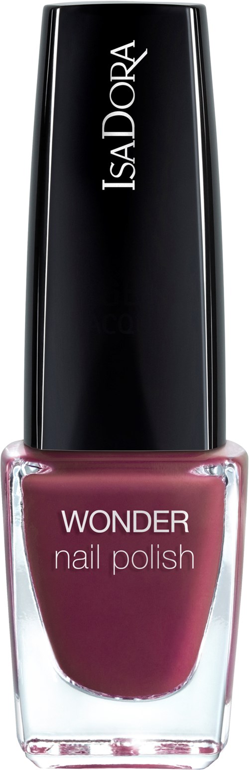 En flaska rosa nagellack med svart lock, märkt 'Wonder' av Isa Dora.