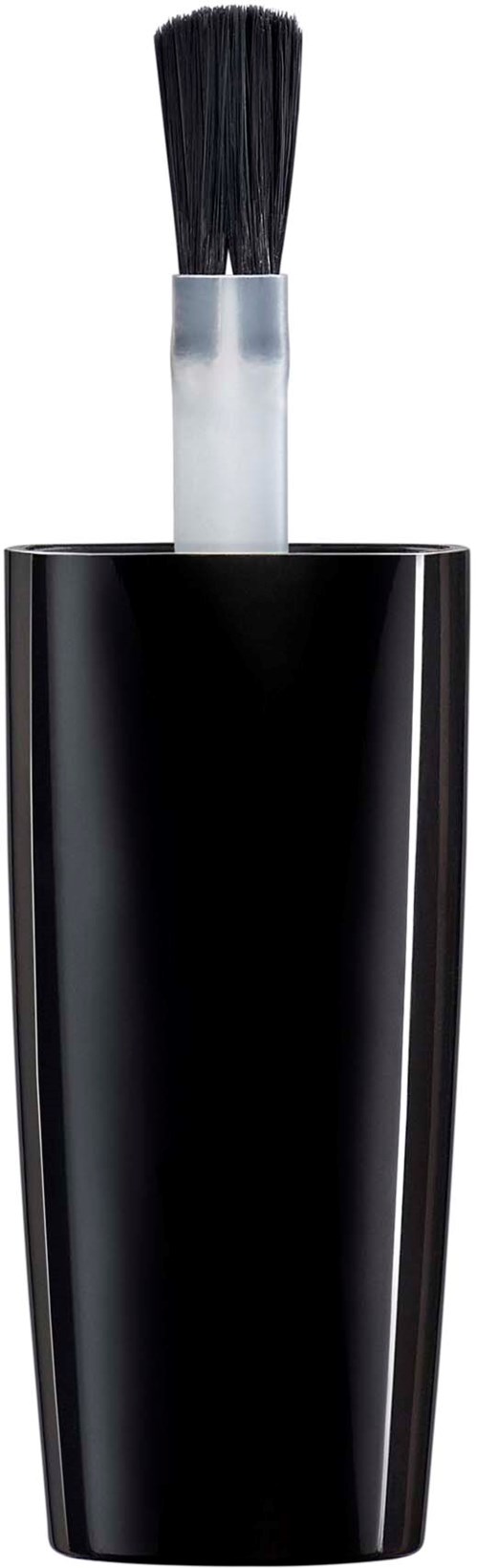 En svart, glänsande tub med en borste på toppen, troligen en kosmetik- eller skönhetsprodukt.