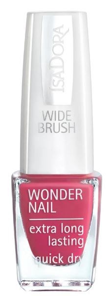 butelka lakieru do paznokci różowego koloru z napisem "Wonder Nail, extra long lasting" oraz białą nakrętką.