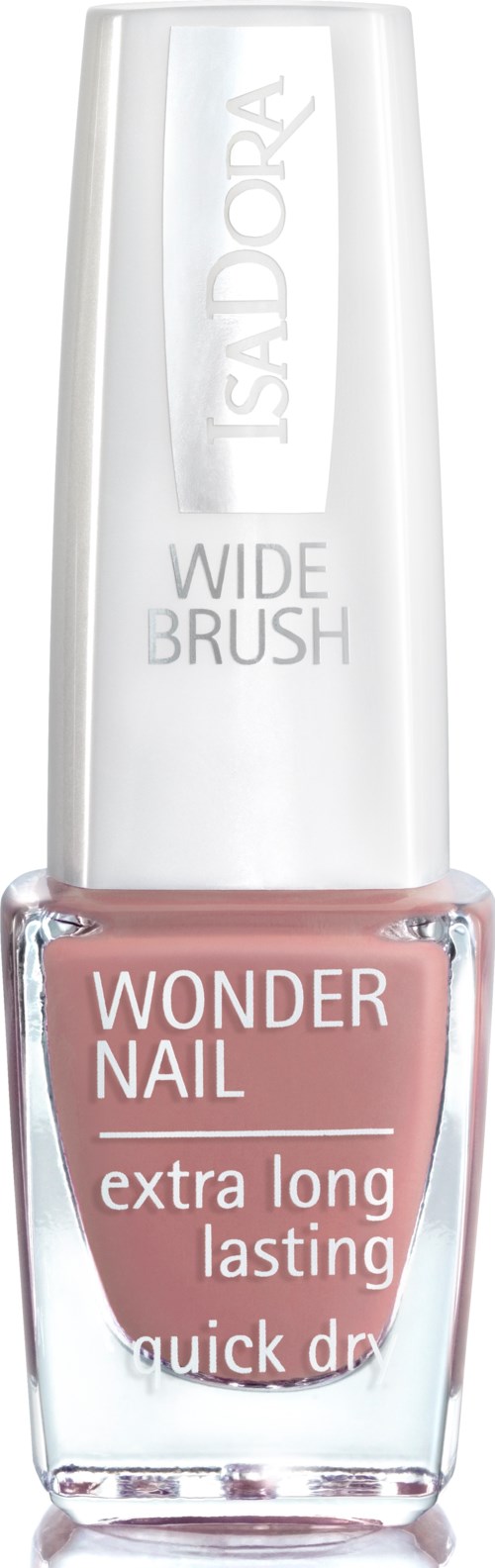 Butelka lakieru do paznokci w różowym kolorze, z napisem 'Wonder Nail, extra long lasting, quick dry.'
