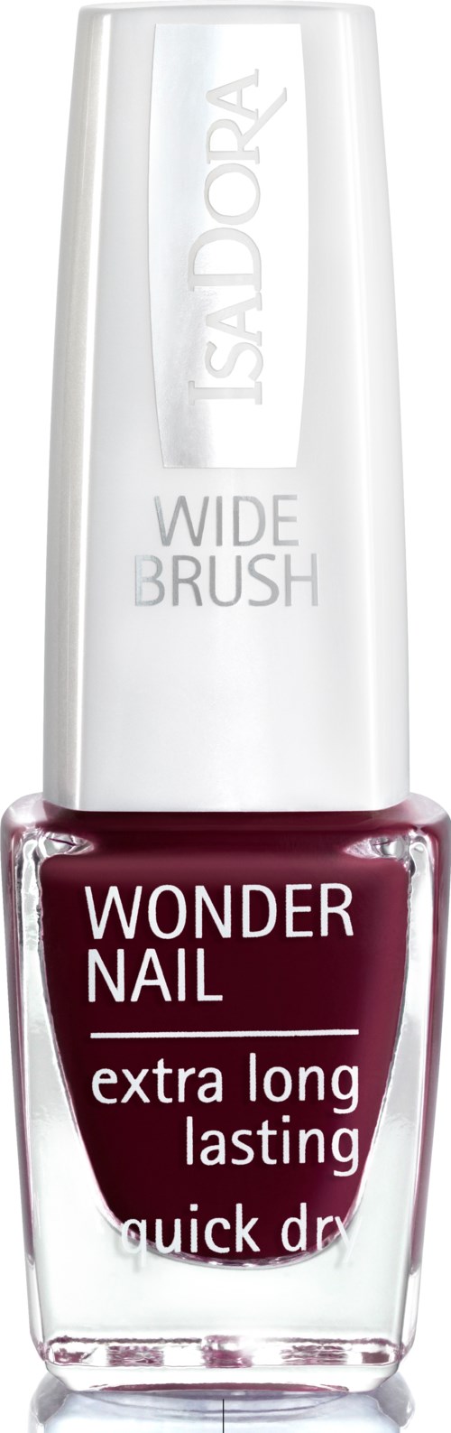 Butelka lakieru do paznokci w kolorze fioletowym, oznaczona 'Wonder Nail' i 'extra long lasting.'
