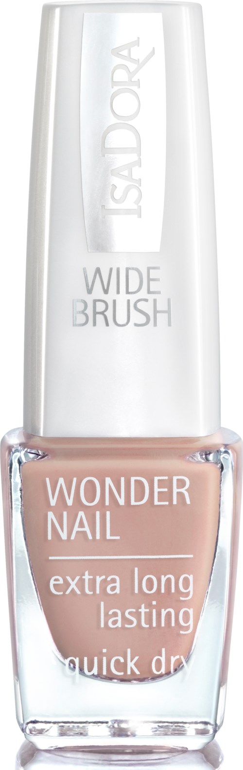 Butelka lakieru do paznokci Isadora Wonder Nail z szerokim pędzelkiem, beżowy kolor i szybkim schnięciem.