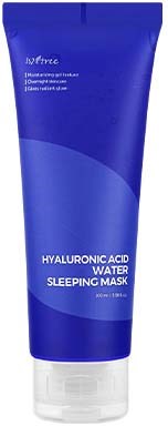 Blue tube with white label, says Hyaluronic Acid Water Sleeping Mask, 150ml, designed for face hydration.