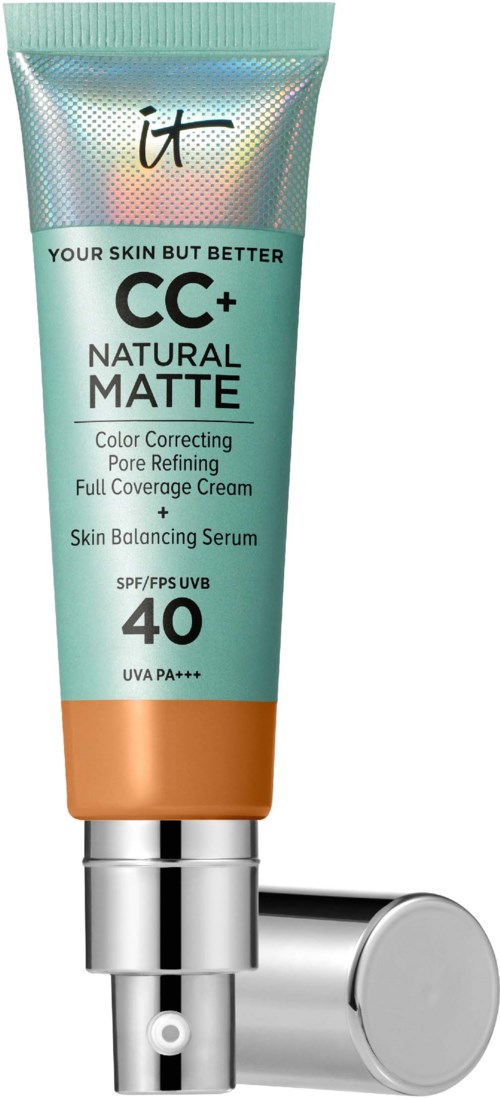 Tuba kremu do twarzy z SPF 40, oznaczona jako naturalny mat, do korekcji skóry i wygładzania porów.