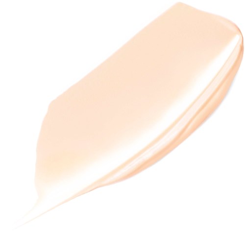 En glatt, lys rosa-lignende krem eller lotion spredt i en stripe på en hvit bakgrunn.
