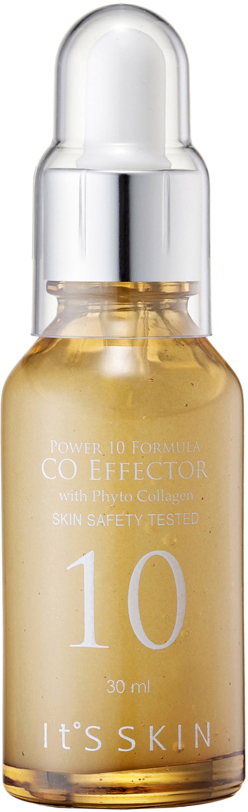 En lille flaske med gylden væske og dropper fra It's Skin, mærket med nummer 10.