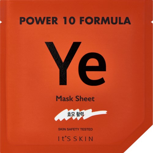Orange förpackning för ett ansiktsmaskark med svart och vitt text och en liten logotyp.