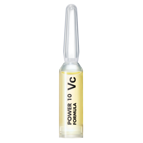 En liten flaska med klar vätska, märkt "POWER 10 VC FORMULA," och en vit applikatorspets.