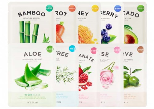 Labels for different plant-based skincare products with names like Bamboo, Aloe, Rose, and Avocado.