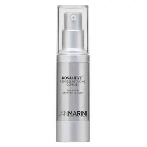 En vit pumpflaska märkt 'Rosaleve, Redness Reducing Complex, Face Lotion' av Jan Marini.