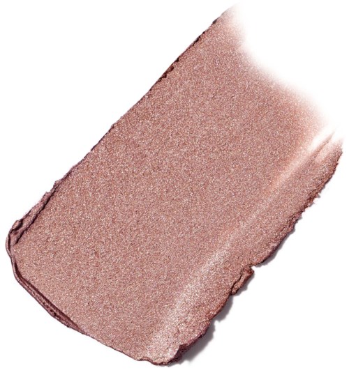 A pinkish-beige makeup eyeshadow swatch with a glittery finish, rectangular shape with rounded edges.