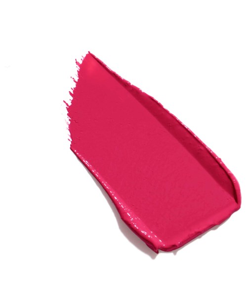Ett rosa läppstiftstift med en kurvad form på en vit bakgrund.