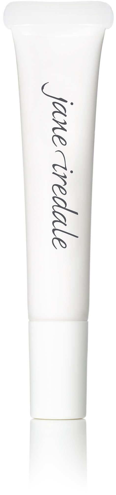 En hvid tube med sort kursiv tekst, der siger "jane iredale."
