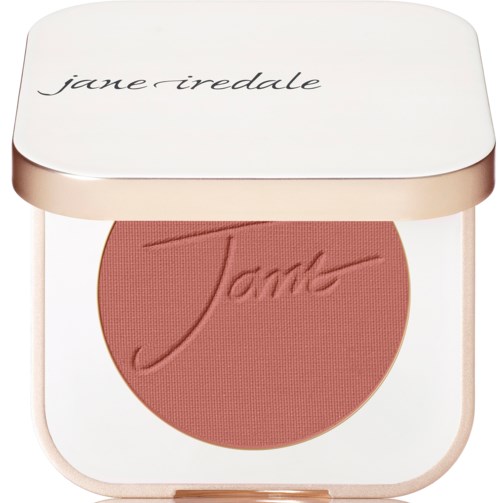 En kompakt blush med "Jane Iredale" skrevet på låget og "Jane" indgraveret i blushen.