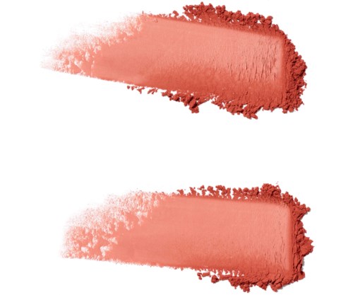 Two swipes of reddish-pink powder on a white background, one slightly above the other.